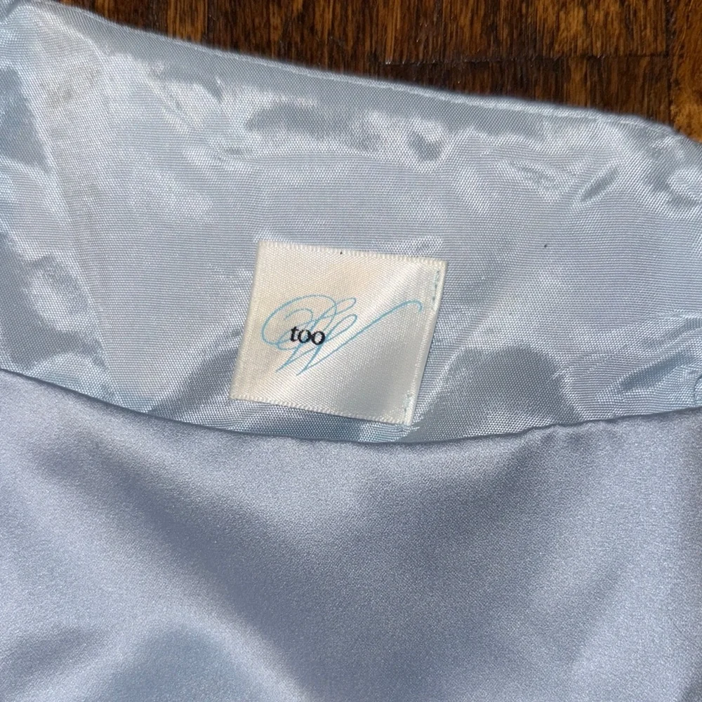 Vintage 1990s Too Neiman Marcus Light Blue Satin Two-Piece Set | Pristine - Picture 7 of 11